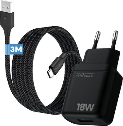 Phreeze usb adapter 18w - Usb A naar usb C kabel - 3 meter - Zwart