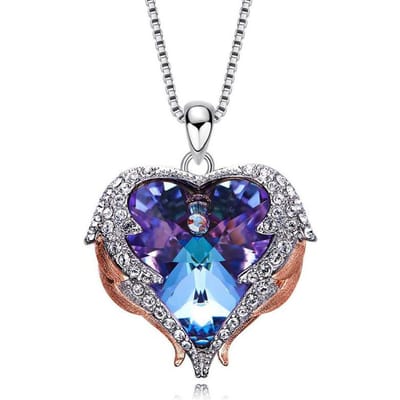 Sieraden Ocean Heart Ketting Vrouwelijke Engel Vleugels Kristal Sleutelbeen Ketting Ketting blue