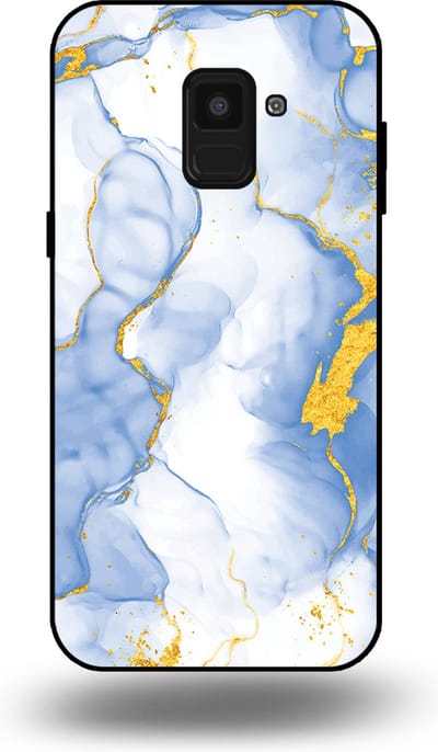 Smartphonica Telefoonhoesje Geschikt voor Samsung Galaxy A8 2018 met Lichtblauw Goud Marmer Opdruk - TPU Backcover Case Lightblue Gold Marble Design geschikt voor Samsung Galaxy A8 2018