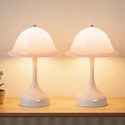 Glitzerlife - LED Tafellamp -2 stuks Nachttafellamp - Touch bediening - Dimmbaar - Draadloos oplaadbaar - ABS kunststof - Modern design - Ø16cm - Wit - Werkruimte slaapkamer woonkamer