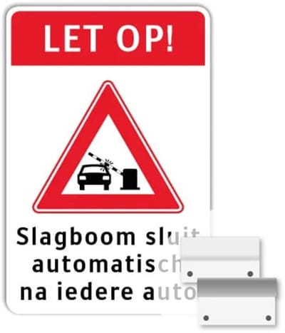 Bord Slagboom sluit automatisch - Weerbestendig Aluminium - 40x60 cm - Bevestiging: Met muur-/ wandmontage beugels