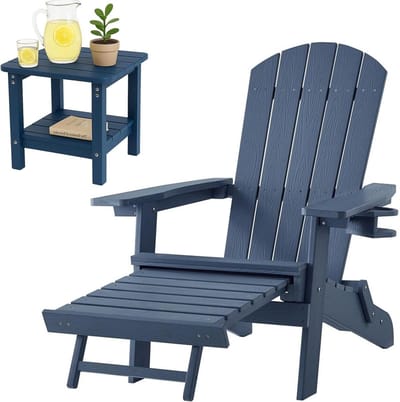 Lounge Stoel - Tuinstoel Relax - Buiten Ontspannen - Inklapbaar Voetenbankje - 80cm Diep - Blauw