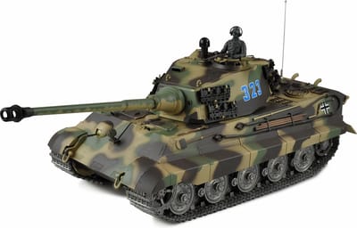 RC tank 23110 Köningstiger henschelturm 2.4GHZ pro-line met schietfunctie rook en geluid IR/BB V7.0 uitvoering metal tracks en loop en geleidewielen en luxe houten kist