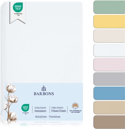Barbons hoeslaken 70x140 - 60x120 hoeslakens ledikant Baby - 100% Katoen - Babybedje Wit