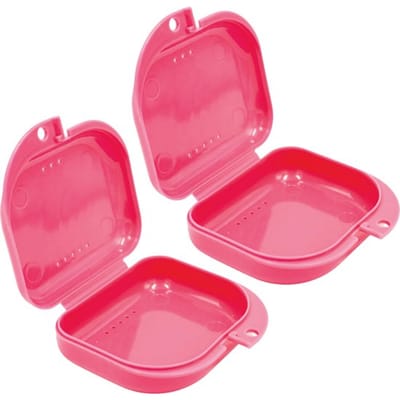 Gebitsbakje - 2 Stuks - Beugelbakje - Roze - Voor - Beugel - Kunstgebit - Prothese - Beugelbakje - Beugeldoosje - Bakje - Gebittenbakje