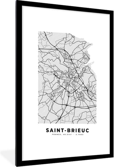 Fotolijst incl. Poster - Plattegrond - Kaart - Stadskaart - Frankrijk - Saint-Brieuc - 60x90 cm - Posterlijst