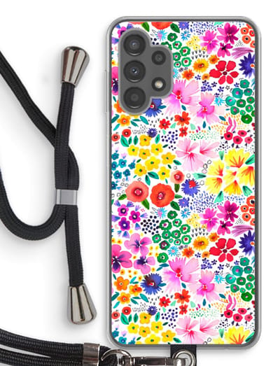 Case Company® - Hoesje met koord geschikt voor Samsung Galaxy A13 4G hoesje met Koord - Little Flowers - Telefoonhoesje met Zwart Koord - Bescherming aan alle Kanten en Over de Schermrand