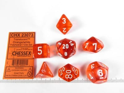 Chessex dobbelstenen set polyhedraal oranje wit 7 stuks kunststof.