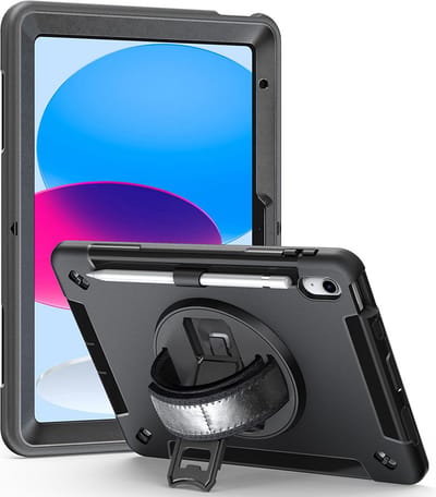 CaseBoutique Rugged AirStrap Grip Case - Valbestendig Hoesje met Handvat geschikt voor iPad 10 - Ideaal voor Bouw, Horeca, Retail, Hospitality, Kinderen, Ouderen & Meer