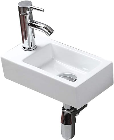 Kleine wandmontage keramische wastafel voor badkamer en toilet - Hoogglans wit