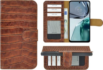 MoDo hoesje Geschikt voor Motorola Moto G62 5G - Leer Book Case - Croco kaneelbruin