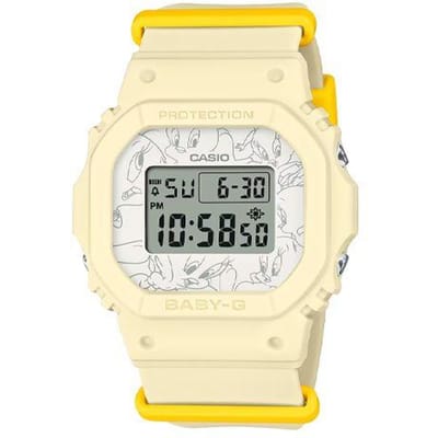 Casio Baby-G Tweety Samenwerking Speciale Achterkant Gravering LED Verlichting 100M Waterdicht Kwarts Uurwerk Hars Band Unisex Horloges Grijs BGD-565TW-5JR Yellow Watch Case white