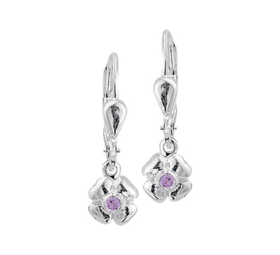 YO&NO - Oorbellen - Zilver - Oorhangers - Bloem - Brisur haak - Zirkonia - Amesthyst - 22mm - 6,2mm - Kinderen - Zilver 925