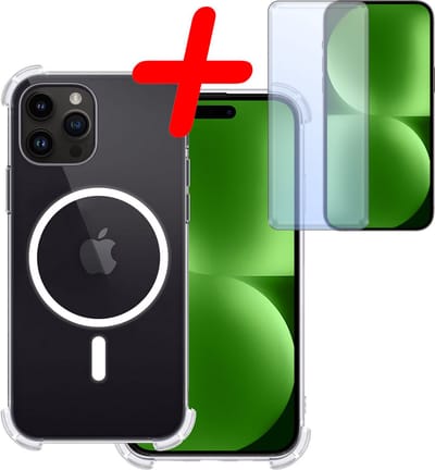 Hoesje Met Screenprotector - Geschikt voor Apple iPhone 15 Pro - Magsafe Compatible - Sterk & Shockproof - Back Cover - Shock Proof Case - Telefoon Hoes - Transparant