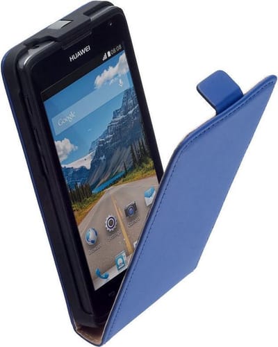 LELYCASE Blauw Lederen Flip Case Cover Hoesje Huawei Ascend Y530