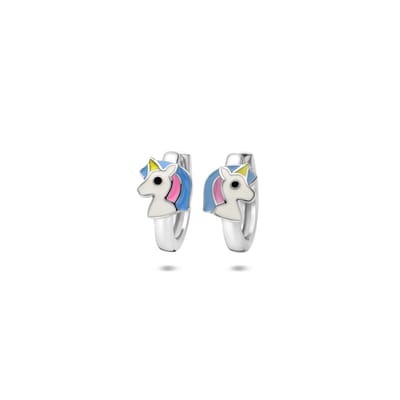 Zilveren gerhodineerde klapoorringen emaille eenhoorn 13 mm - 1341234