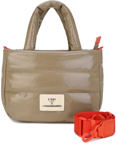 Unio Hamburg x Les Visionnaires handtas schoudertas Lacquer Unio Cortina Taupe Lichtbruin