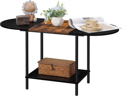 Salontafel Hout - Bijzettafel Woonkamer - Opbergen Woonkamer - Met Opbergplank - 90 x 40 cm - Bruin Zwart