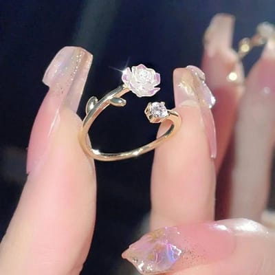 Zirkonia Roze Kersbloesem Tulp Luxe Zirkonia Bloem Openende Ringen voor Vrouwen Kubieke Verstelbare Vingerring Bruiloft Sieraden resizable beige