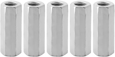 Dailygoods- Zeskantmoer 5 Stuks - Lange Stang - Koppelingsmoer - Schroefdraadbevestigingen - Verzonken Koolstofstaal - M12*50 15 mm - Bevestigingsmoer