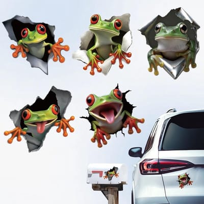 Dailygoods- Autostickers 3D - Kikker Stickers - 5 Stuks - Waterdicht - Auto Decoratie - Geschikt voor Auto/Motorfiets - Kunststof - Autodecal