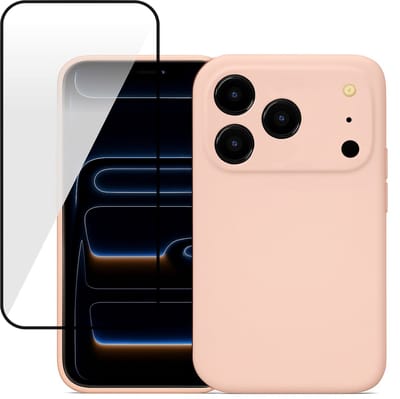 Hoesje geschikt voor iPhone 17 Pro - Screenprotector Volledig Dekkend Glas - Mat Back Case Roze