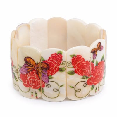 Schelpen armband dames rozen vlinders – parelmoer rekarmband nikkelvrij – cadeau vrouw