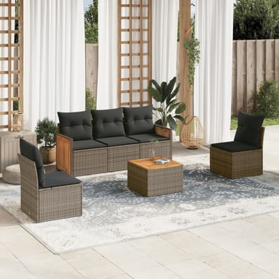 vidaXL - 6-delige - Loungeset - met - kussens - poly - rattan - grijs