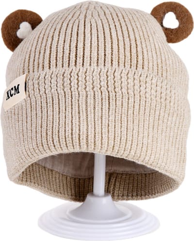 Decopatent XCM - Muts Kind - Kinder muts met Oren - Teddy Bear - 6 Maanden t/m 6 jaar - Maat 48/52 - Kindermutsen Jongens & Meisjes - Gebreide Muts met Binnenvoering - Muts Baby / Peuter / Kleuter - Wintermuts - Kleur: Beige