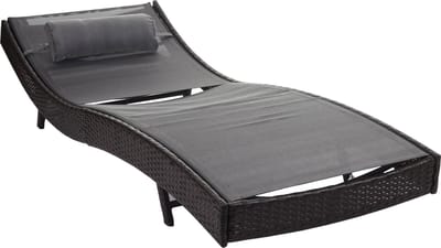Ligstoel Savannah, relaxligstoel tuinligstoel, poly rotan ~ bruin-gemarmerd, grijze hoes