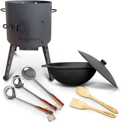 Houtskooloven Gietijzer - Buiten koken - Gezellige buitenmaaltijden - Gelijkmatige warmte - 12 Liter - Zwart