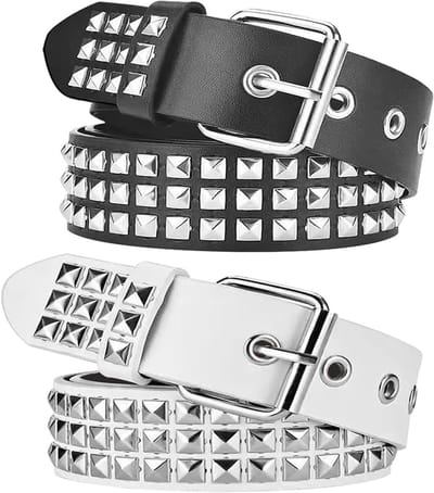 Punk Riemen Set van 2 Stuks, Met Nieten voor Gothic Outfits, Stijlvolle Leren Riemen in Wit en Zwart