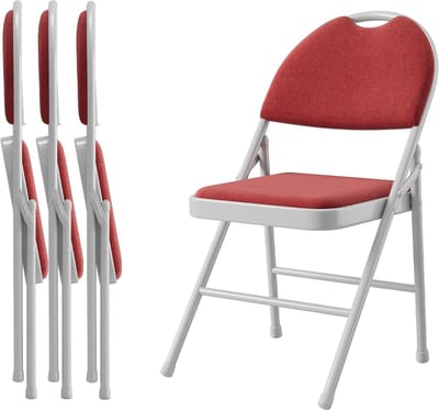 Set van 4 Luxe Klapstoelen - Metalen Frame met Zachte Zitting (Katoen/Linnen) - Ruimtebesparend - Voor Binnen & Buiten - Rood