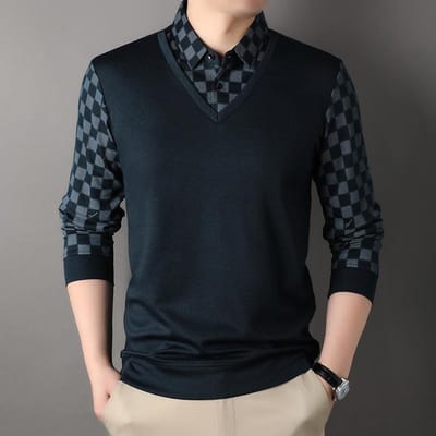 Herfst Nieuw T-shirt voor Jonge en Middelbare Mannen, Tweedelig Revers POLO Shirt, Koreaanse Stijl Trendy Sweetheart Kraag Onderhemd 4XL black