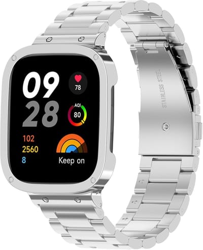 By Qubix - Stalen schakelband met case - Zilver - Geschikt voor Xiaomi Redmi Watch 3