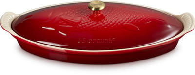 Le Creuset - Heritage - Ovenschaal 'Vis -' in Aardewerk Kersenrood - Ovaal - 34cm