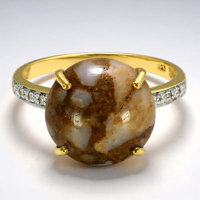 Cavill - Zilveren ring verguld - 925 Sterling Zilver - 6,47 ct dinosaurus kwarts - 0,055 ct witte topaas - Vintage stijl ring maat 17
