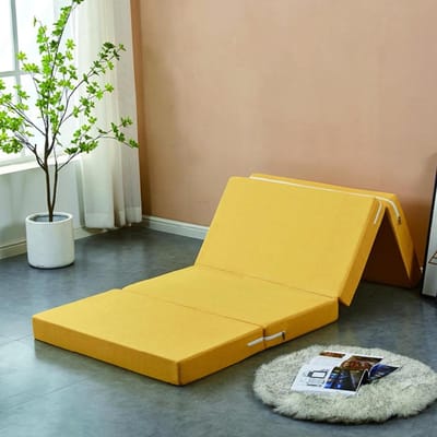 Opvouwbare Slaapmat - Gastenmatras Vloermatras - Comfortabel Slapen - Wasbare Hoes - 200x90x5cm - Geel