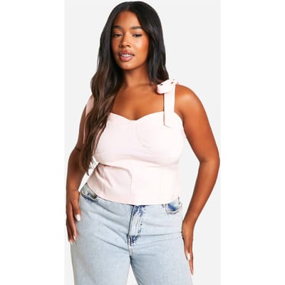 boohoo Dames Plus Bengaline Tie Bow Corset Top | Baby Roze | Maat: 56