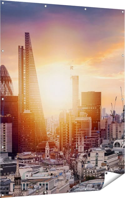 Gards Tuinposter Londen Stad bij Zonsopgang - 120x160 cm - Tuindoek - Tuindecoratie - Wanddecoratie buiten - Tuinschilderij