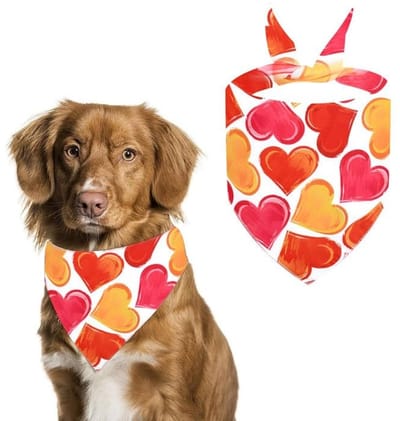 Dailygoods- Hondenhalsdoek hoogwaardig katoen - Honden sjaal - Hondensjaaltje - Zacht en comfortabel - Uniek hartpatroon - Afmetingen 40 x 40 x 60 cm - Hondensjaal