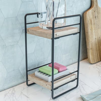 Badkamer organizer Pargas met 2 planken 26x14x13 cm zwart en naturel