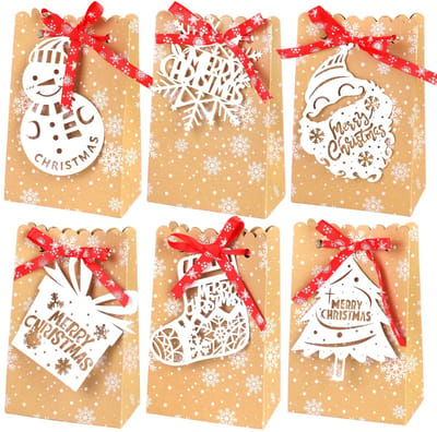 Allecto - Kerstgeschenkdozen - Adventskalender - Stijlvolle verpakking - Lichtbruin, Wit, Rood - Cadeauzakjes - Perfect voor feestdagen - 24 stuks