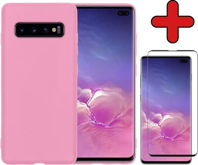 Hoesje - Met Screenprotector - Geschikt voor Samsung Galaxy S10 - Sterk & Shockproof - Telefoon Hoes - Back Cover - Siliconen Case - Telefoonhoes - Lichtroze