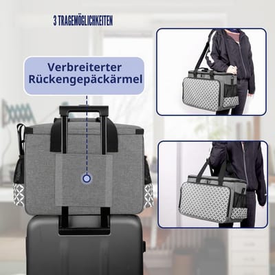 Draagtas voor naaimachines met houten bodem, universele naaimachinetas, compatibel met de meeste grote naaimachines en accessoires, zwart met pijlpatroon (Grijs met ovaal patroon)