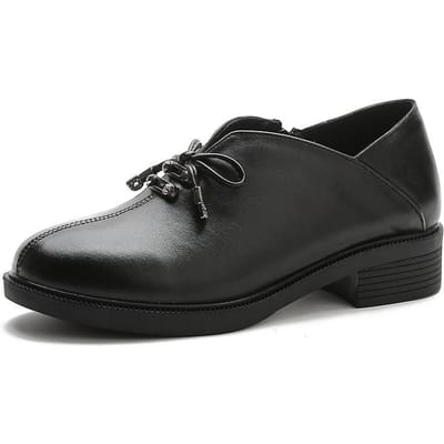 Herfst Nieuw Toplaag Koeienhuid Dikke Hak Dames Enkelschoenen Koreaans Casual Werkschoenen Comfortabele Leren Professionele Schoenen Mode Schoenen 39