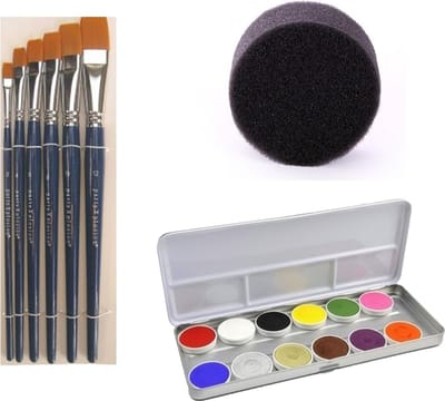 Superstar Professionele Schmink set met 12 kleuren - 6x penselen en 2x sponsjes - voor kinderen en volwassenen