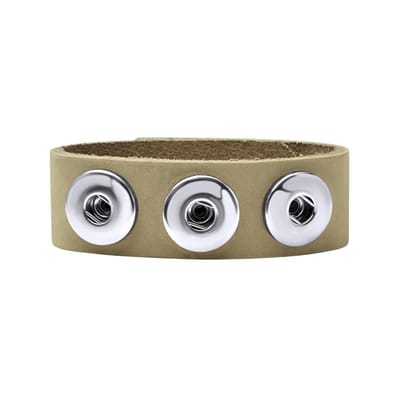 Quiges Dames Leren Armband voor 18mm Drukknopen/Chunks Beige 18.5-20.5cm - EBM113