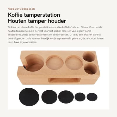 Dailygoods- Koffietamperhouder Houten - Multifunctionele Gaten - Koffiestopstandaard - Koffiefilter - Koffiemanipulatiehouder - Handige Opslag - Koffiestation