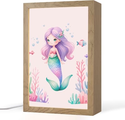 Nachtlampje 20x30 cm - Kinder lampje - Zeemeermin - Paars - Zeedieren - Onderwater - Vissen - Tafellamp kinderkamer - Slaapkamer lamp - Bedlamp kinderen - Kinderlampje stopcontact - Wandlamp babykamer - Nachtlampjes
